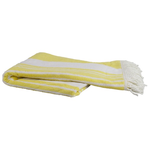 Beach Towel Stripe Dobby Jacquard with Fringe - Sorrento Yellow