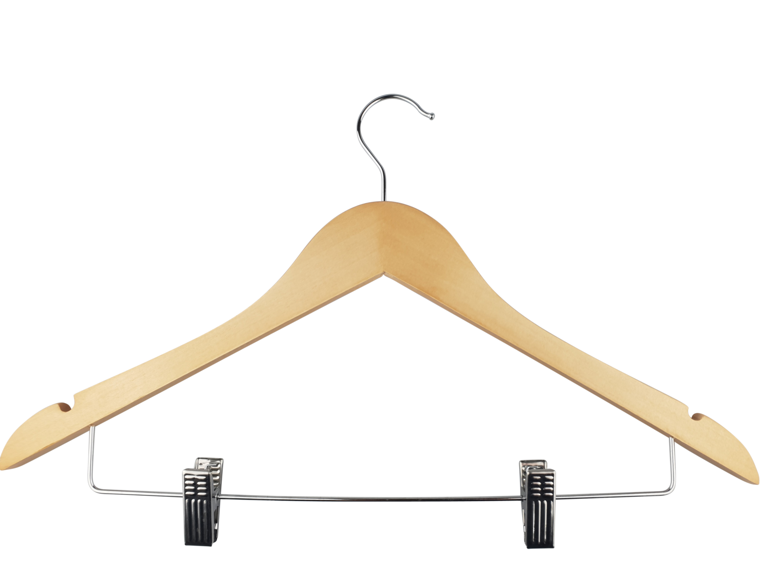 Natural Wooden Standard Hanger with Clips