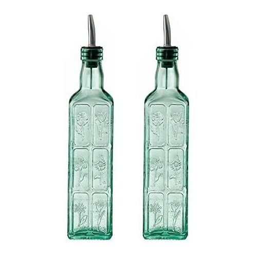 2 x Tall Oil & Vinegar Glass Bottles w/ Stainless Steel Drizzlers