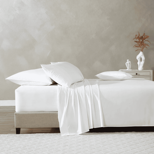 Single 300TC Cotton Percale Bed Sheet Set - White