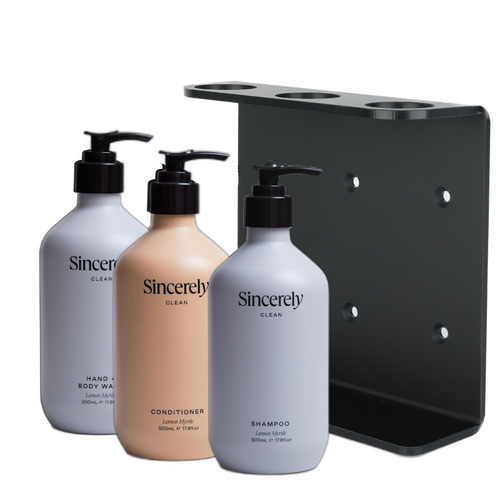 Sincerely Clean 500ml Shampoo, Conditioner and Hand + Body Wash Bundle w/Bracket