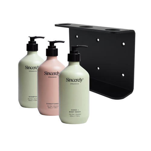 Sincerely Organics 500ml Shampoo, Conditioner and Hand + Body Wash Bundle w/Bracket