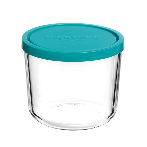 Bormioli Rocco Frigoverre Glass Storage Container With Blue Lid Round Tall 350ml x 24