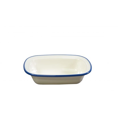 Jab Vintage Cream/Blue Rim Enamel Look Rect Server 200X145Mm