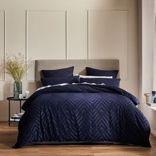 Queen Echo Navy Quilt Cover Set -  Logan & Mason