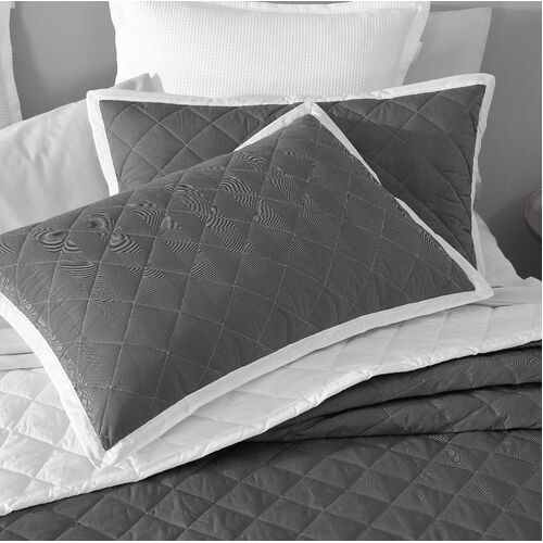 Standard Quilted Pillowcase Pair Essex Charcoal Grey 