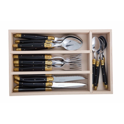 Debutant Black /  Brass Bolster / Stainless Steel 24 Pc Cutlery Set