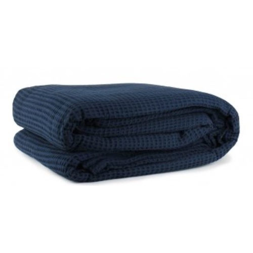 Cotton Waffle Blanket Navy - Queen / Double