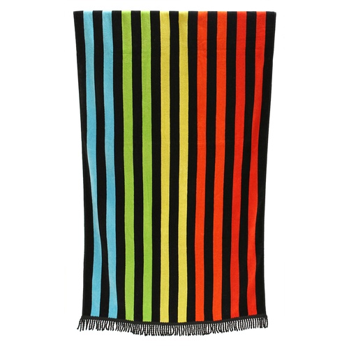 Beach Towel Stripe Dobby Jacquard with Fringe - Rainbow