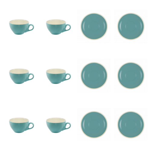 Brew Teal Blue Cappuccino Cup & Saucer x 6