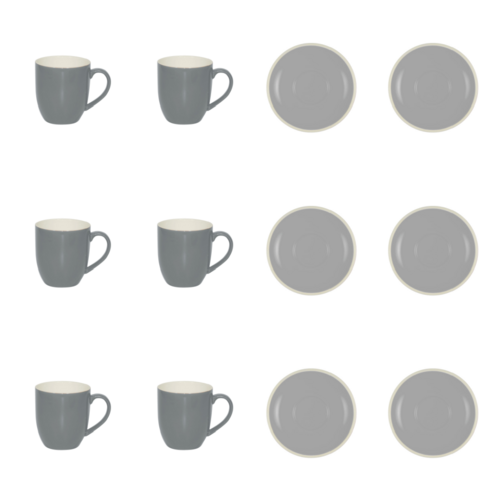 Brew French Grey Mug 380ml & Saucer x 6