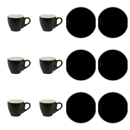 Brew Onyx / White Espresso Cup & Saucer x 6