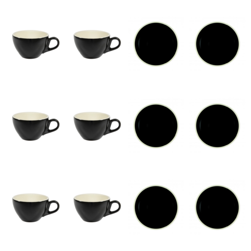 Brew Onyx / White Latte Cup & Saucer x 6