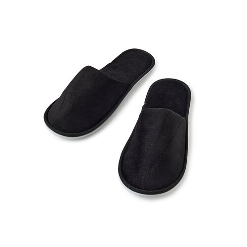 25 x Closed Toe Velour Hotel Slipper White Sole - Black