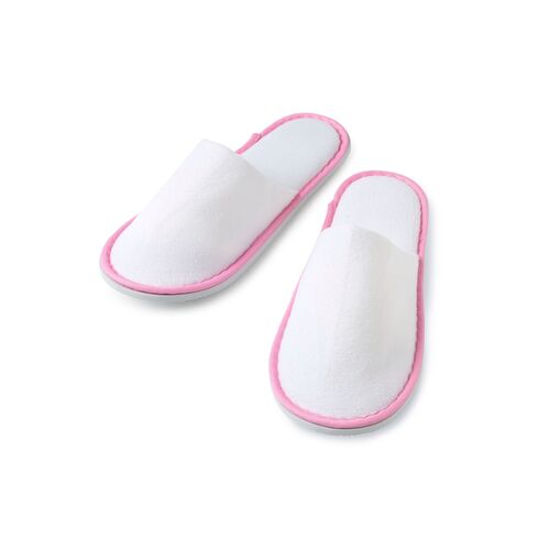 25 X Pink Piping White Velour Closed Toe Hotel Slipper 28cm