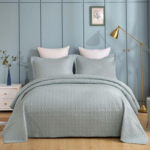 King Embroidered Jade Green Coverlet Set