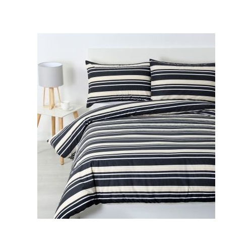 Brighton Single Charcoal Grey Striped Quilt Cover Set 