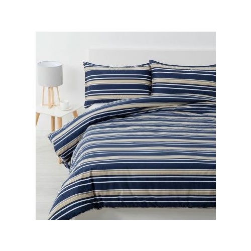 Double Brighton Navy Blue Striped Quilt Cover Set 