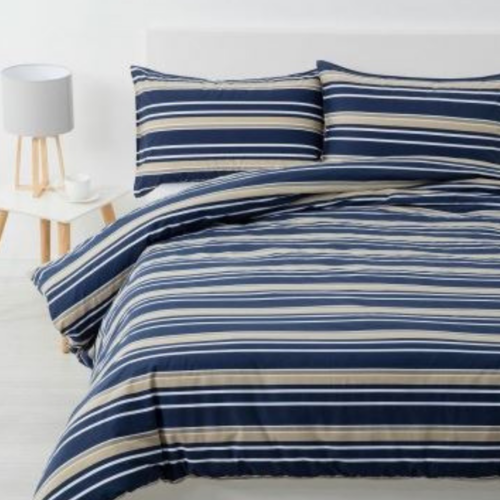 King Brighton Navy Blue Striped Quilt Cover Set 