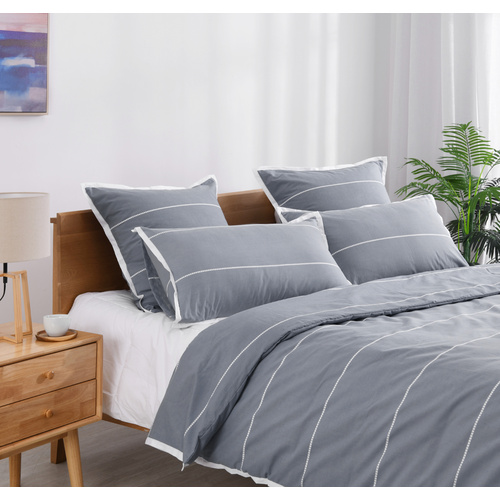 King Calista Granite Grey Striped Quilt Cover Set