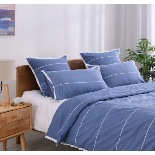 King Calista Indigo Blue Striped Quilt Cover Set