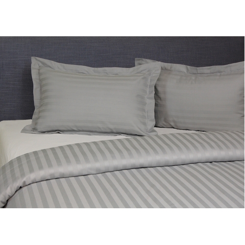 Super King Quilt Cover Set (Satin Stripe) - Silver