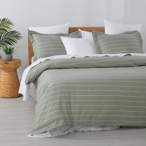 Single Studio Striped Quilt Cover Sets - Sage Green