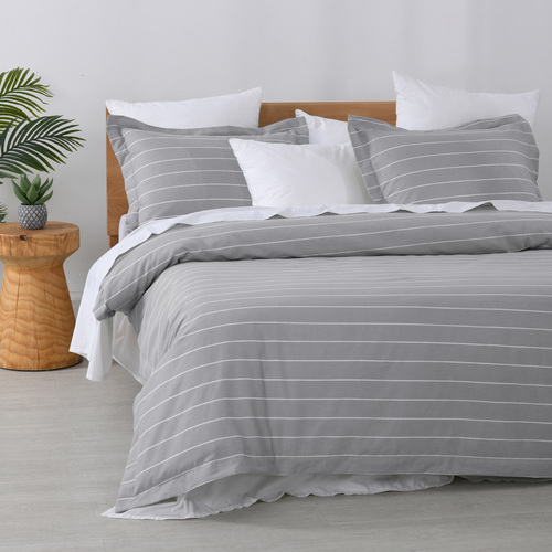 King Studio Stripe Silver Grey Quilt Cover Set