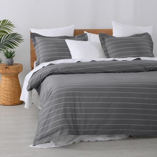 King Studio Stripe Slate Charcoal Quilt Cover Set