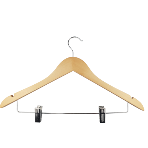 Natural Wooden Standard Hanger with Clips x 1