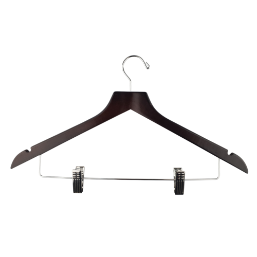 Black Wooden Clothes Hanger with Clips x 1