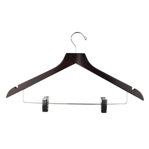 Black Wooden Clothes Hanger with Clips x 100