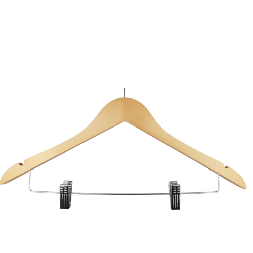 Natural Wooden Security Hanger with Clips x 100