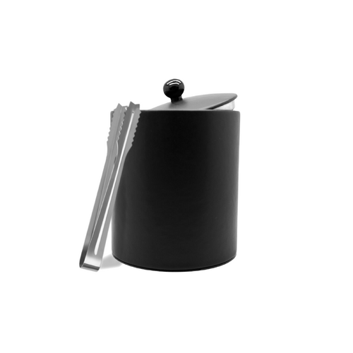 Ice Bucket - Black Leatherette 1 Litre With Tongs