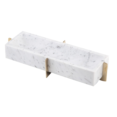 Luxuria Rectangular Tray on Stand White & Grey with Antique Brass