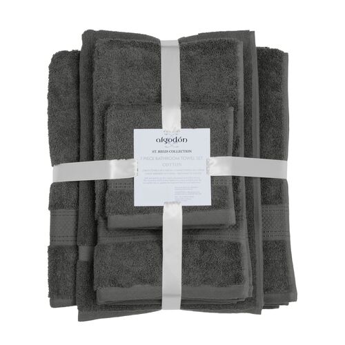 ALGODON "St Regis Collection" 7 Pieces Charcoal Grey Bath Towel Set