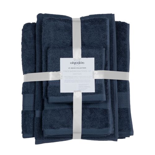 ALGODON "St Regis Collection" 7 Pieces Navy Blue Bath Towel Set