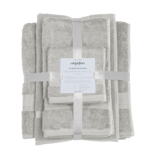 ALGODON "St Regis Collection" 7 Pieces Silver Grey Bath Towel Set