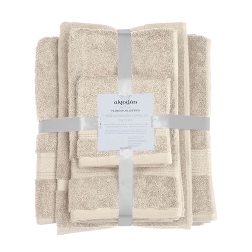 ALGODON "St Regis Collection" 7 Pieces Stone Beige Bath Towel Set