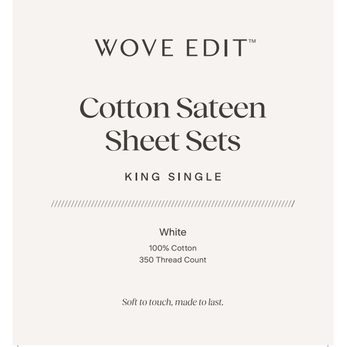350TC Cotton Sateen King Single Sheet Set White