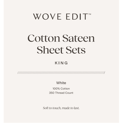 350TC Cotton Sateen King Sheet Set White
