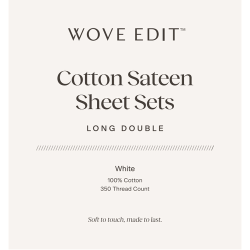 350TC Cotton Sateen Long Double Sheet Set White