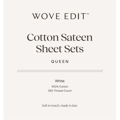 350TC Cotton Sateen Queen Sheet Set White