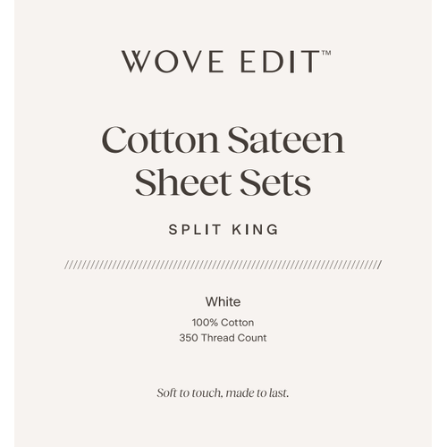 350TC Cotton Sateen Split King Sheet Set White