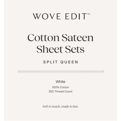 350TC Cotton Sateen Split Queen Sheet Set White