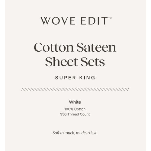 350TC Cotton Sateen Super King Sheet Set White