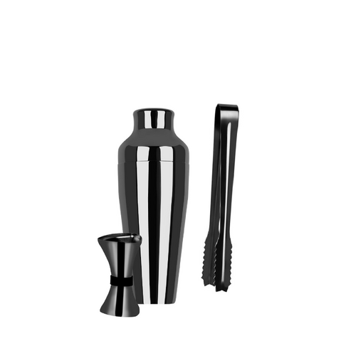 Zanzi 2pc Cocktail Set Gun Metal Black + Alligator Teeth Ice Tong